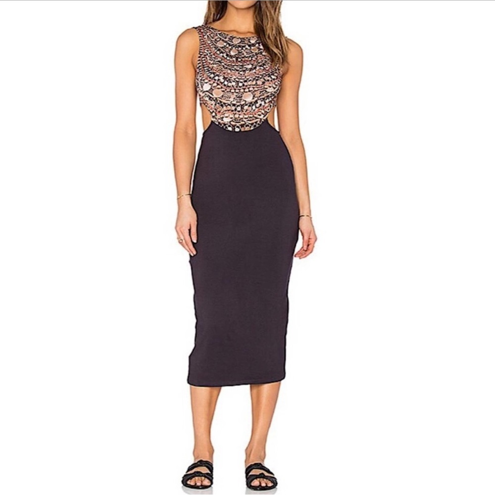 Mara Hoffman Swim Scoop Back Midi Dress Necklaces Print Cut Out Sides Women’s XS